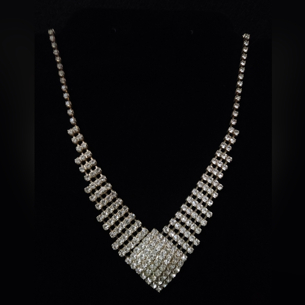 Vintage Glass Rhinestone Silver Choker Necklace